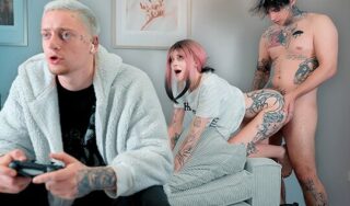 Young Bitch With Tattoos Cheat On The Guy Behind Him