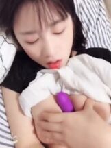 A fair-skinned young woman masturbates her areolas. madou sex